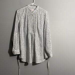 Isabel Maternity Women’s Black White Roll-Tab Long Sleeve Blouse Back Tie M